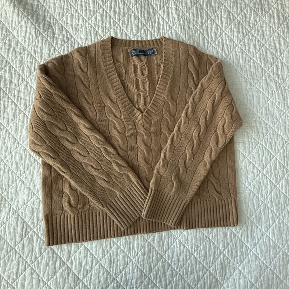 Ralph Lauren Sweaters - Ralph Lauren Camel V-Neck Cable Sweater